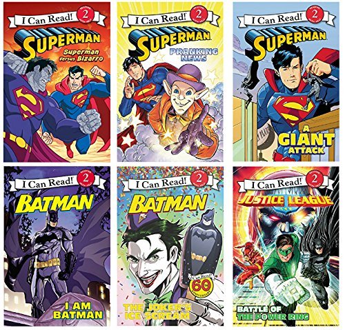 I Can Read Six Book Set : Superman Versus Bizarro, Batman The Joker's Ice Scream, Superman Pranking News, I Am Batman, Superman A Giant Attach, Meet the Justice League Battle of the Power Ring